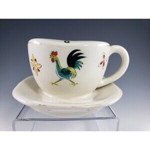 Tea Cup Shaped Coin Bank Your Fortunes in the Cup w Rooster Pennsylvania Dutch